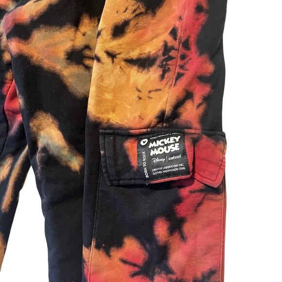 Disney x Colcci Men's Large Tie Dye Jogger Pants Mickey Mouse Black Red Colorful - Picture 2 of 8